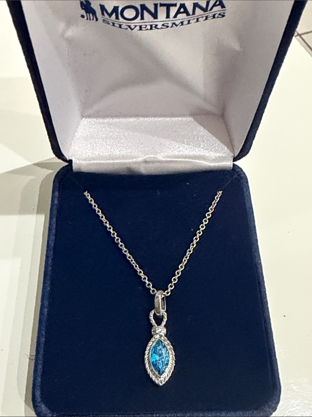 Montana Silversmiths Sterling Silver Necklace with blue crystal pendant